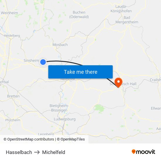 Hasselbach to Michelfeld map