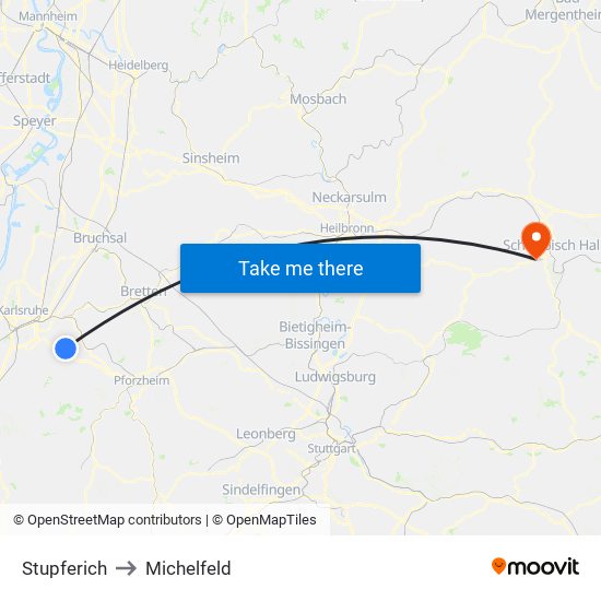 Stupferich to Michelfeld map