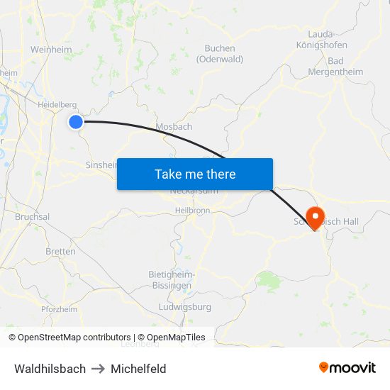 Waldhilsbach to Michelfeld map