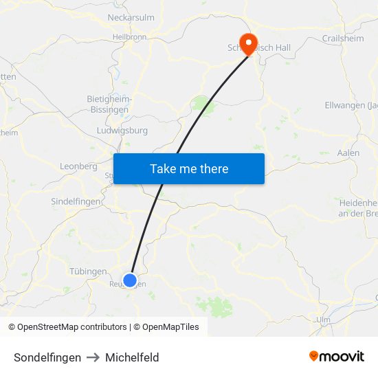 Sondelfingen to Michelfeld map