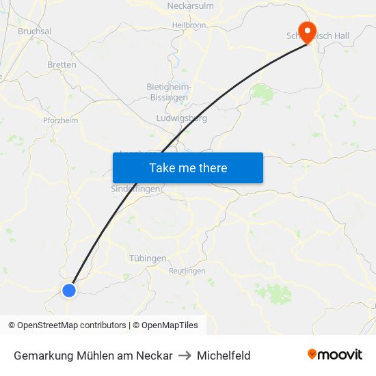 Gemarkung Mühlen am Neckar to Michelfeld map