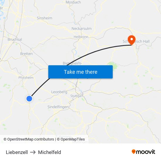 Liebenzell to Michelfeld map