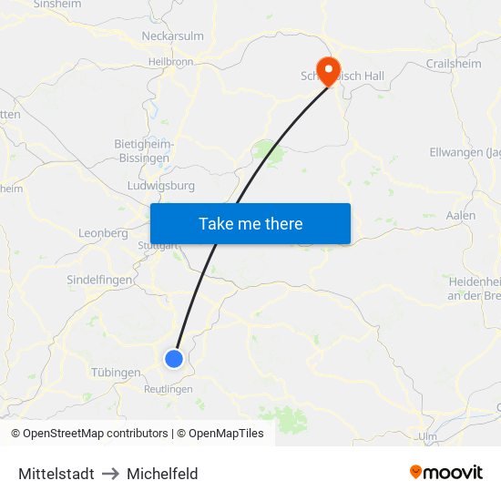 Mittelstadt to Michelfeld map