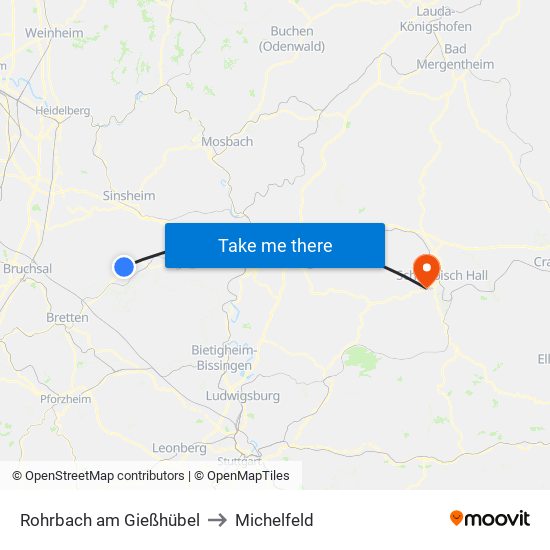 Rohrbach am Gießhübel to Michelfeld map