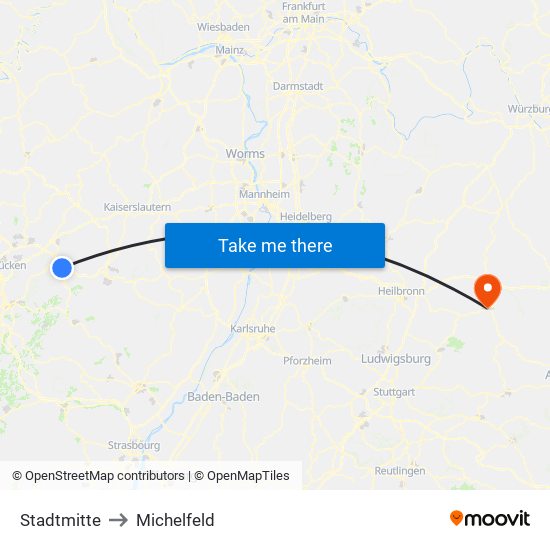 Stadtmitte to Michelfeld map