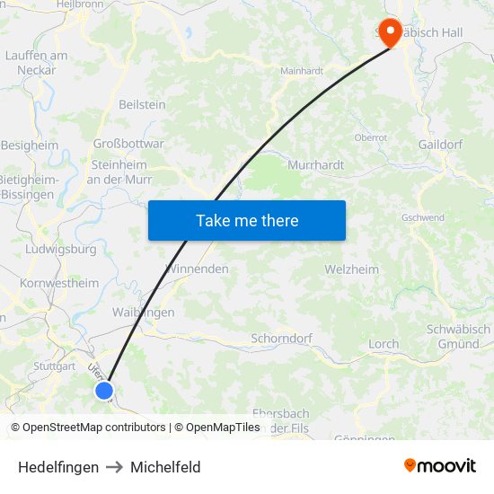 Hedelfingen to Michelfeld map
