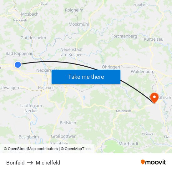 Bonfeld to Michelfeld map