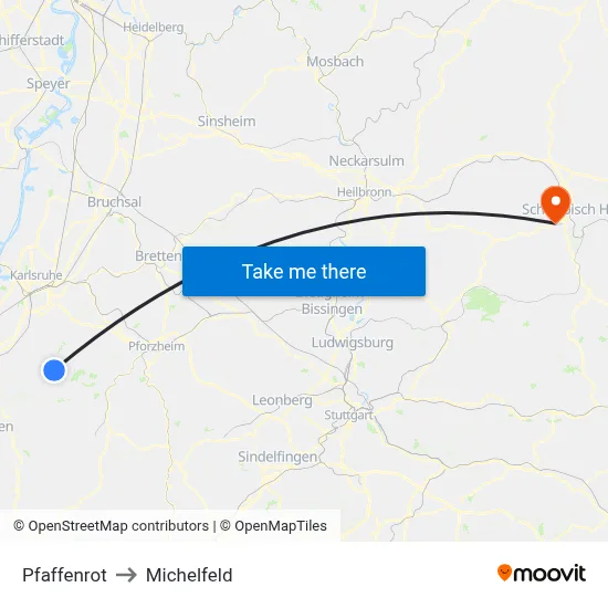 Pfaffenrot to Michelfeld map