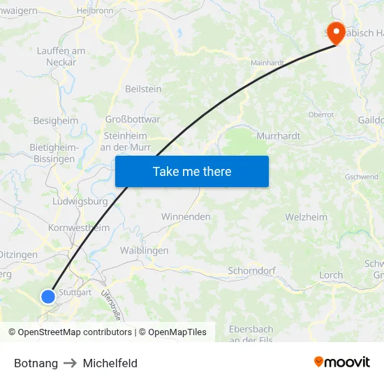 Botnang to Michelfeld map