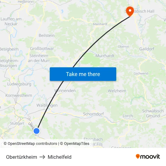 Obertürkheim to Michelfeld map