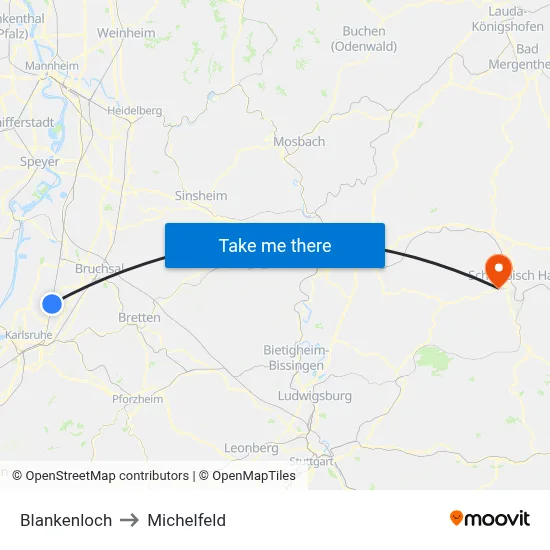 Blankenloch to Michelfeld map