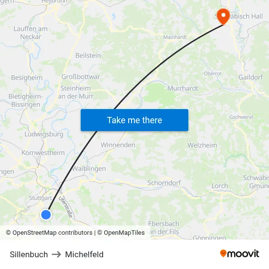 Sillenbuch to Michelfeld map
