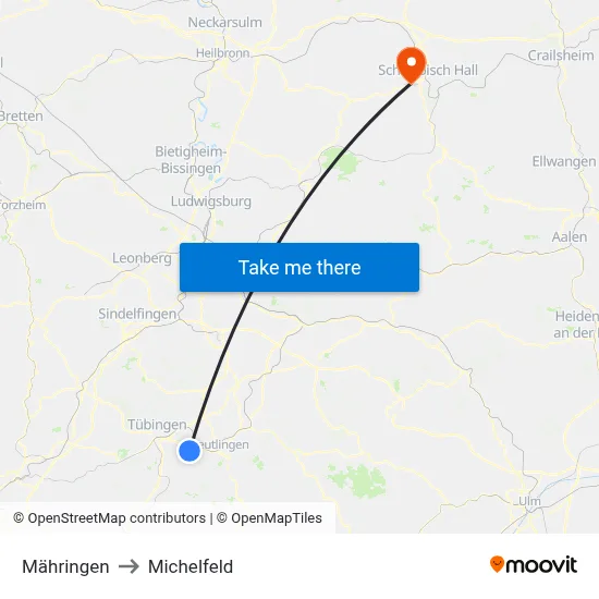 Mähringen to Michelfeld map