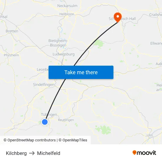 Kilchberg to Michelfeld map