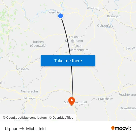 Urphar to Michelfeld map