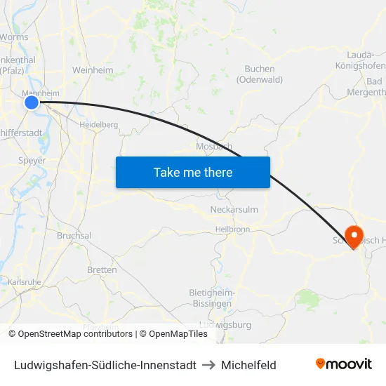 Ludwigshafen-Südliche-Innenstadt to Michelfeld map