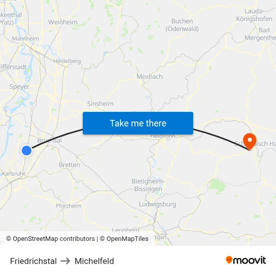 Friedrichstal to Michelfeld map