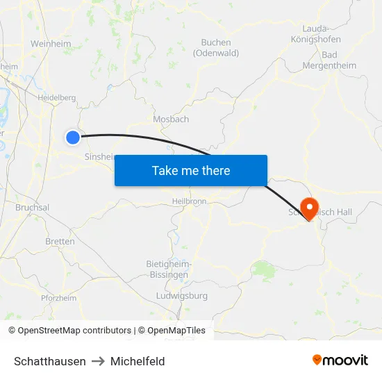 Schatthausen to Michelfeld map