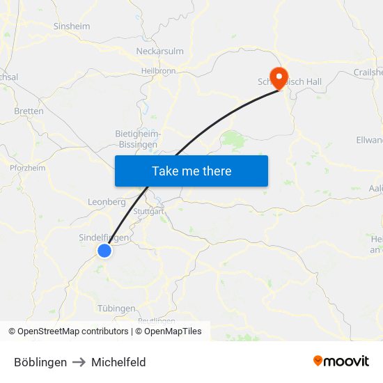 Böblingen to Michelfeld map