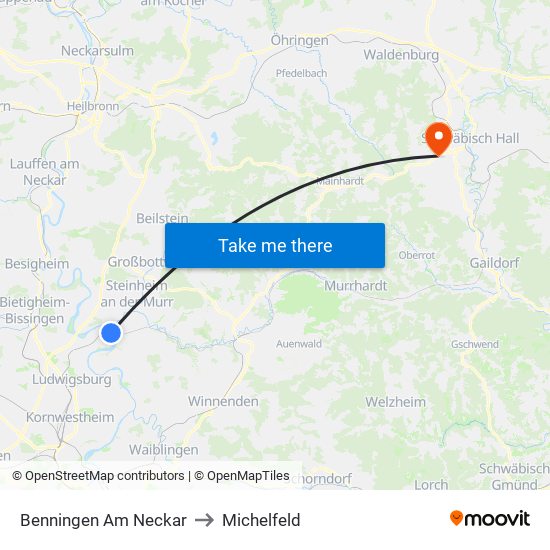 Benningen Am Neckar to Michelfeld map