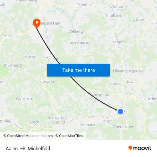 Aalen to Michelfeld map