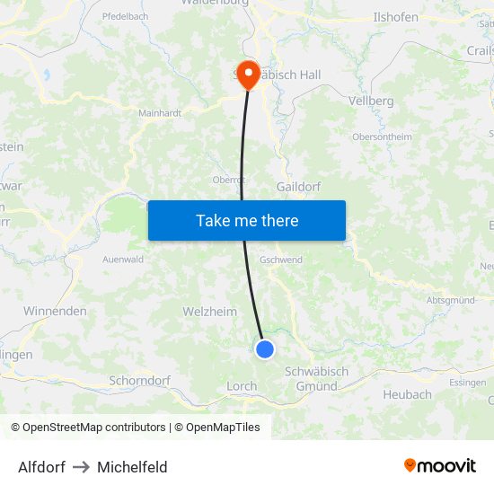 Alfdorf to Michelfeld map