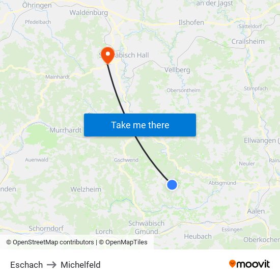 Eschach to Michelfeld map