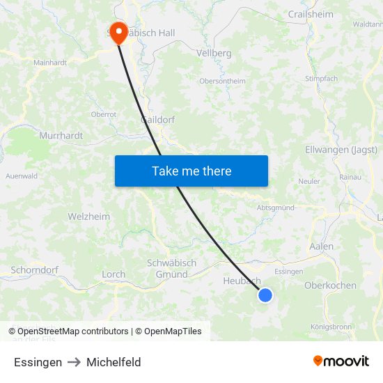 Essingen to Michelfeld map