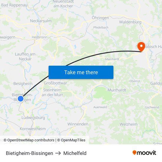 Bietigheim-Bissingen to Michelfeld map
