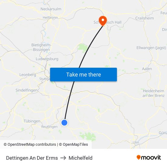 Dettingen An Der Erms to Michelfeld map