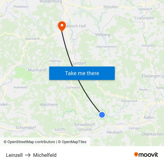 Leinzell to Michelfeld map