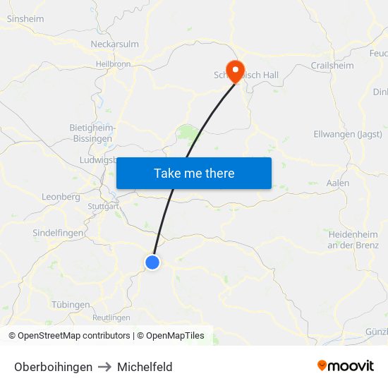 Oberboihingen to Michelfeld map