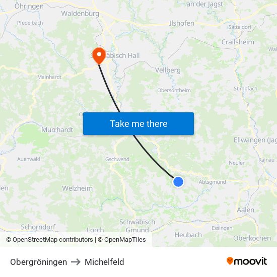 Obergröningen to Michelfeld map