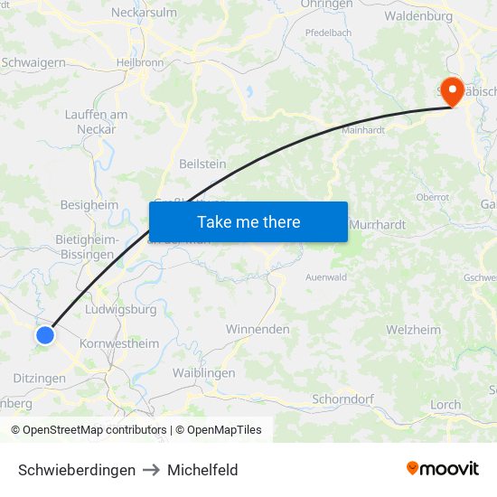 Schwieberdingen to Michelfeld map