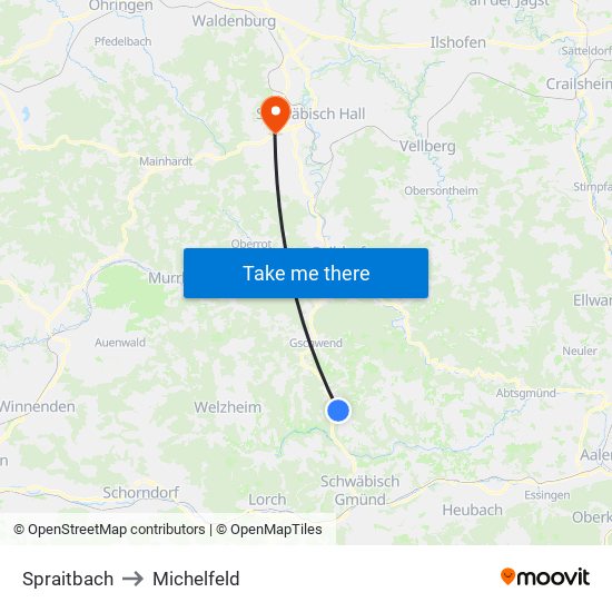 Spraitbach to Michelfeld map