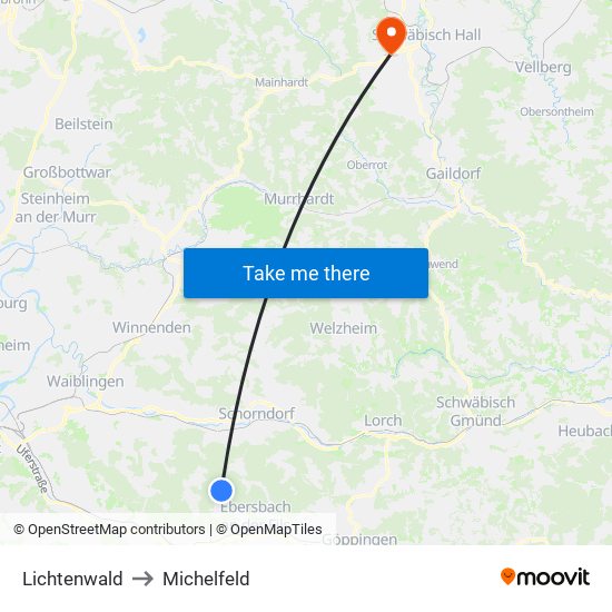 Lichtenwald to Michelfeld map