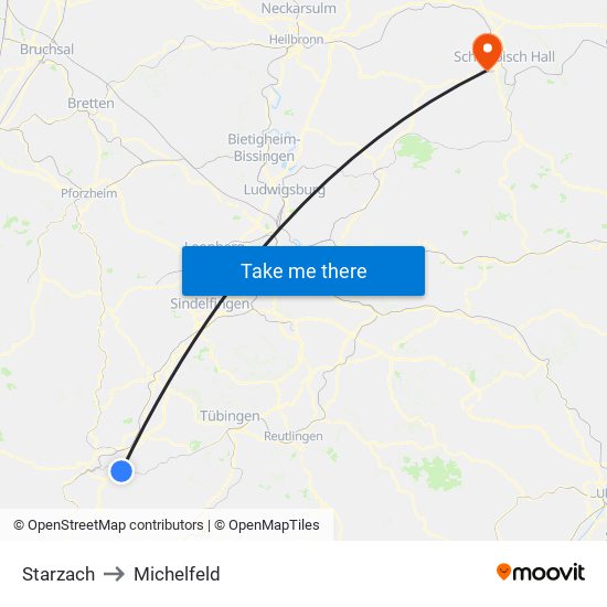 Starzach to Michelfeld map