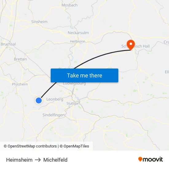 Heimsheim to Michelfeld map