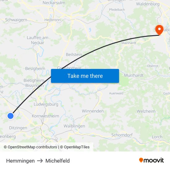 Hemmingen to Michelfeld map