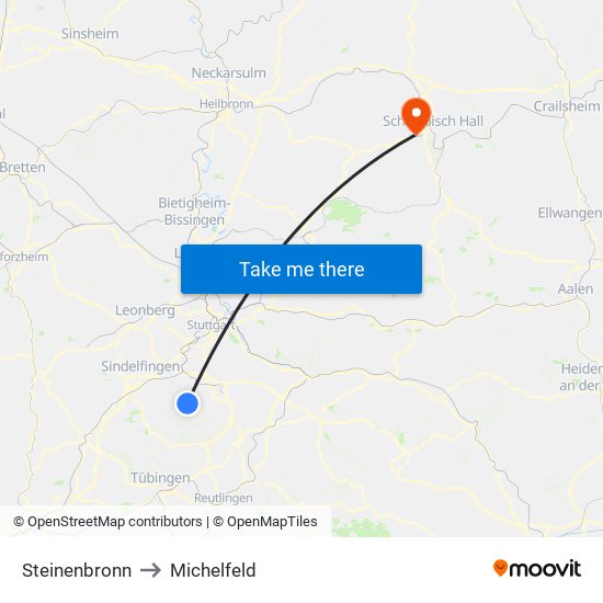 Steinenbronn to Michelfeld map