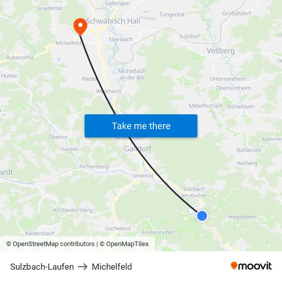 Sulzbach-Laufen to Michelfeld map