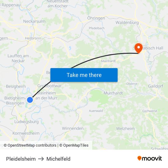 Pleidelsheim to Michelfeld map