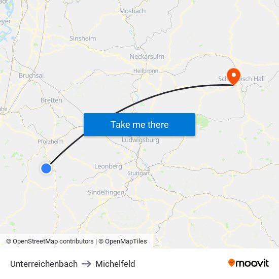 Unterreichenbach to Michelfeld map