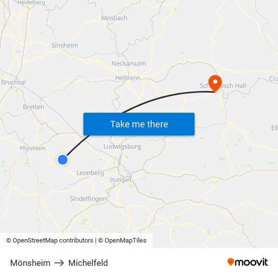 Mönsheim to Michelfeld map