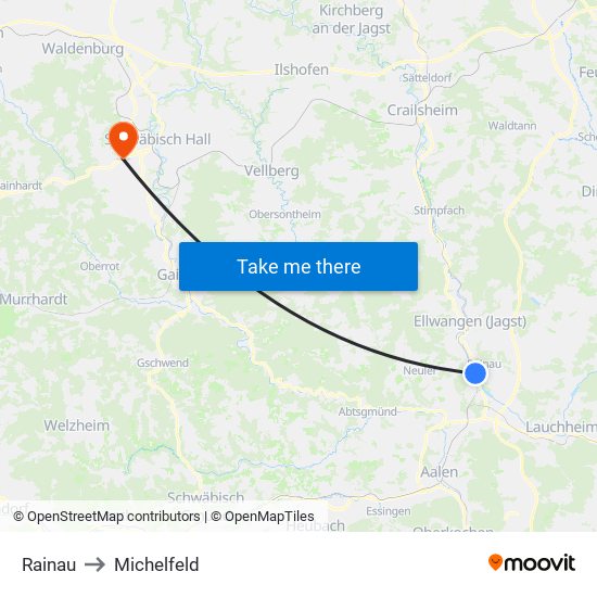 Rainau to Michelfeld map