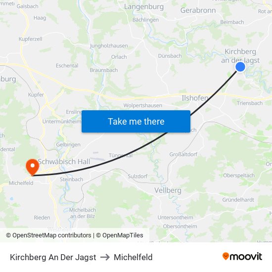 Kirchberg An Der Jagst to Michelfeld map