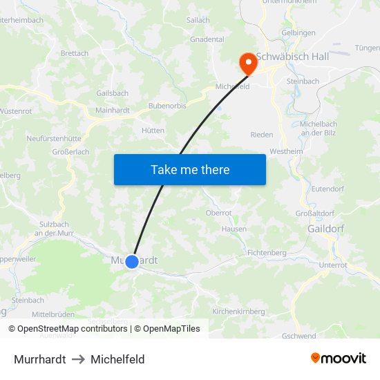 Murrhardt to Michelfeld map