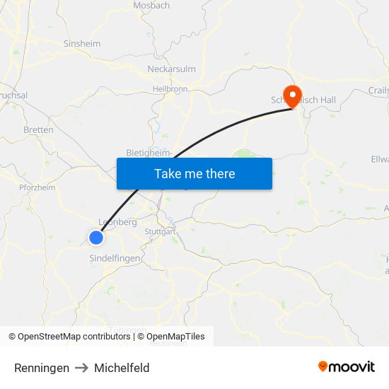 Renningen to Michelfeld map