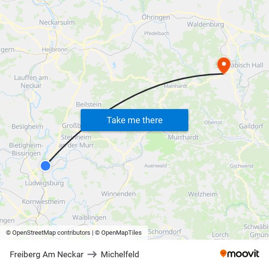 Freiberg Am Neckar to Michelfeld map