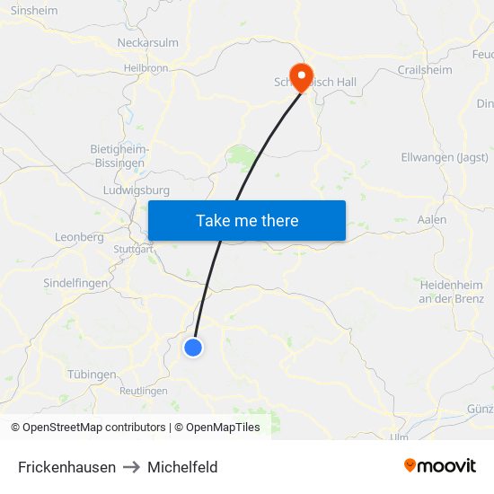 Frickenhausen to Michelfeld map